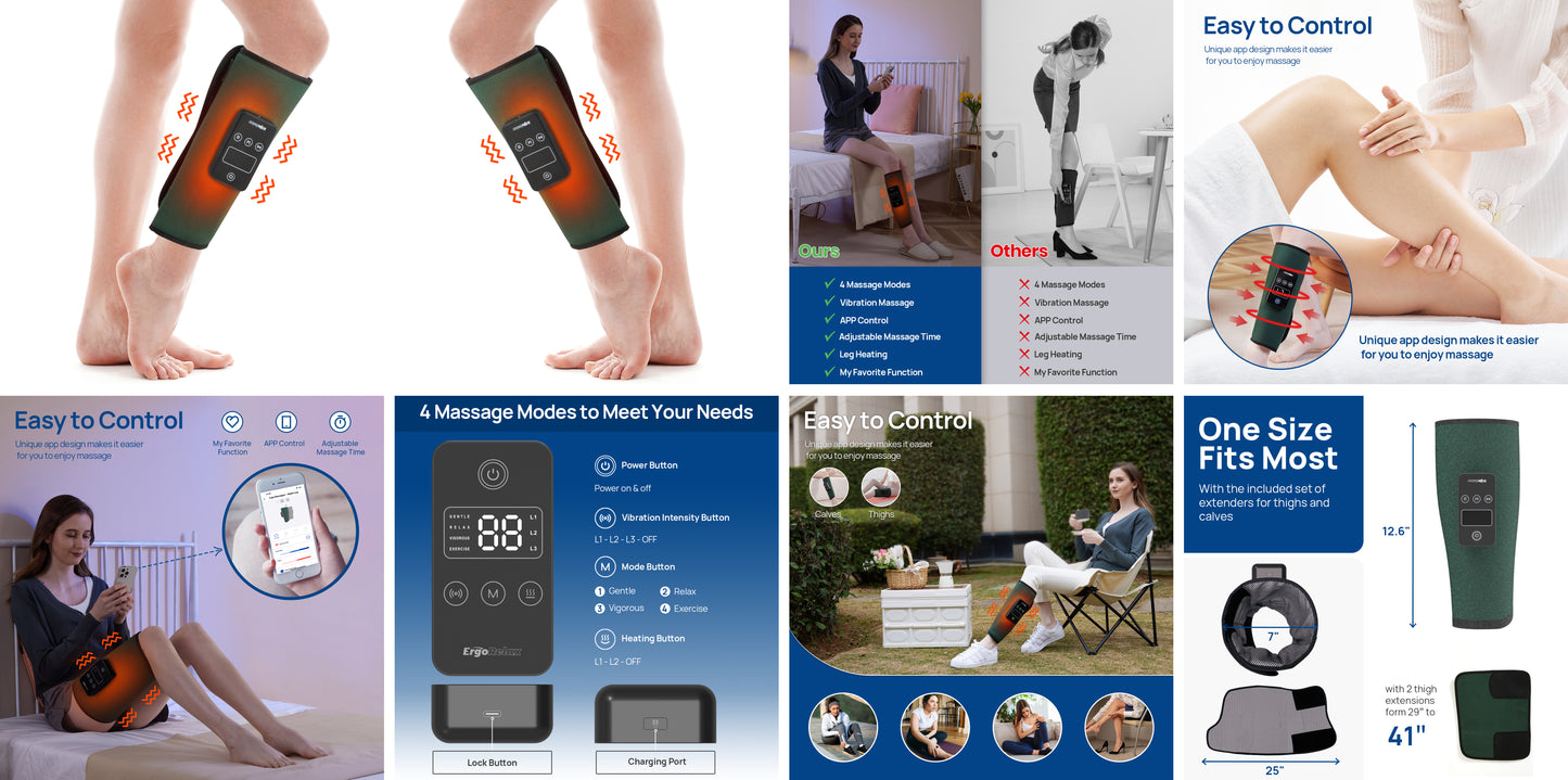 ErgoRelax Cordless Leg Massager for Circulation and Pain Relief